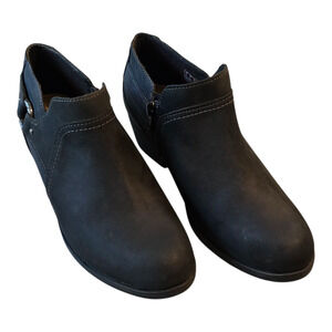 Clarks Charlten Grace Black Oily Leather Ankle Boot Womens Size 8W Classic